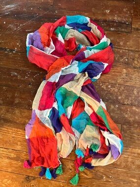 kate spade Bright Multi Colorblock Tassel Scarf
